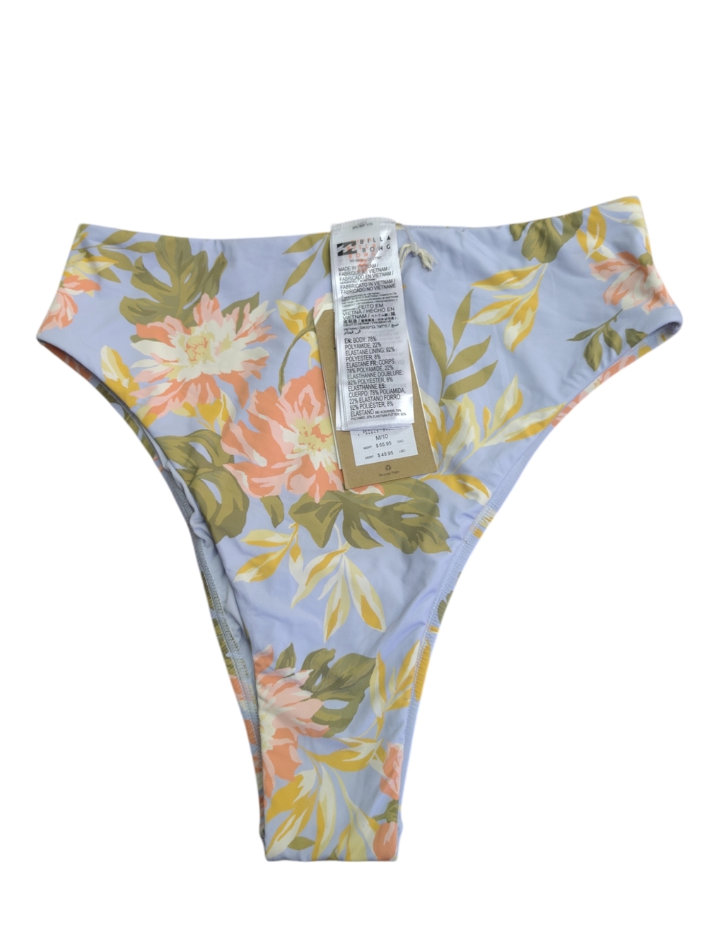 NWT High-Waist Floral Bikini Bottom - Light Blue/Peach